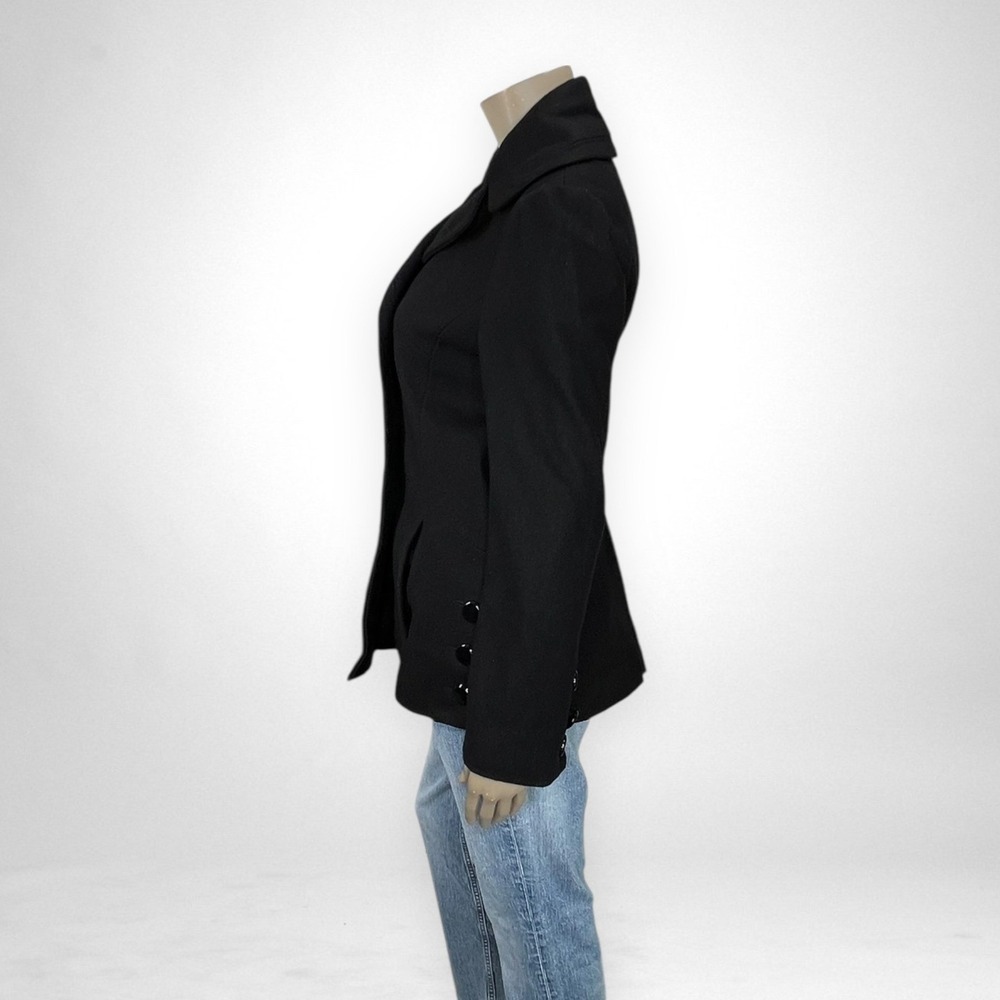 WHITE RIVET Double Breasted Black Pea Coat Petite M - Picture 3 of 11